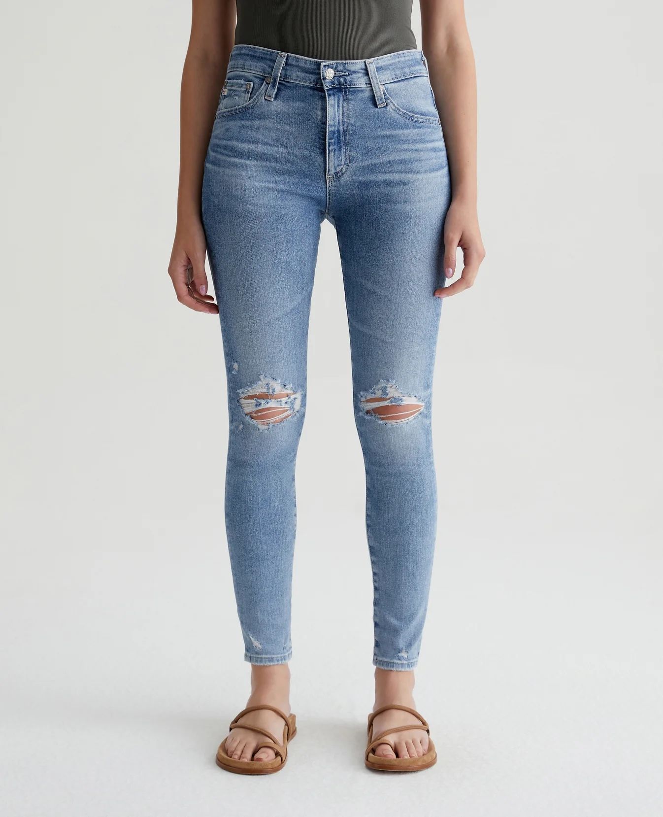 AG Farrah Skinny Mid-Rise Denim in 20 Years Undertow Destructed