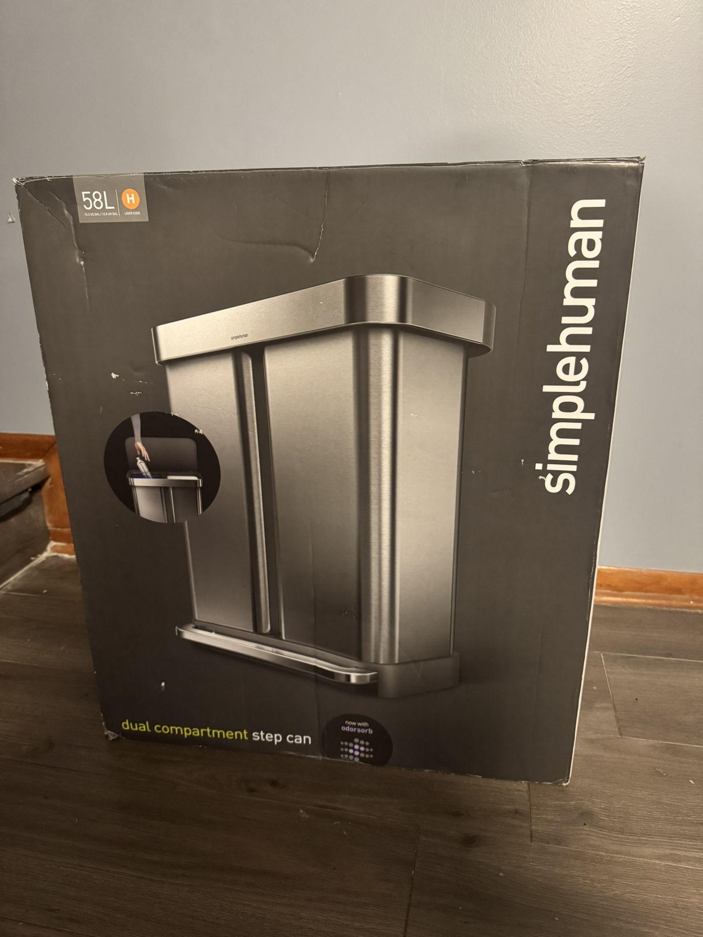 Simplehuman 58 Liter Recycling Kitchen Trash Can with Liner Pocket, Brushed Stainless Steel