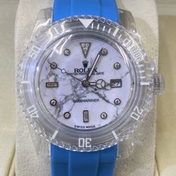 Rolex Marble Transparent Sapphire Submariner Artisan De Geneve We Buy Gold We Buy Watches Silver 24k 14k 40mm  Buy Sale Trade Box Papers Diamonds 