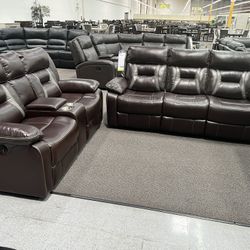 New Reclining Couch  / Love Seat .  Brown Gel Leatherette .  Free Delivery !