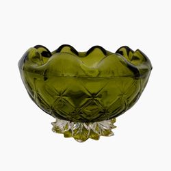 Vintage MCM Avocado Green Pedestal Compote Candy Dish