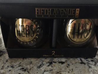 2 stemless wine goblets hi and hers