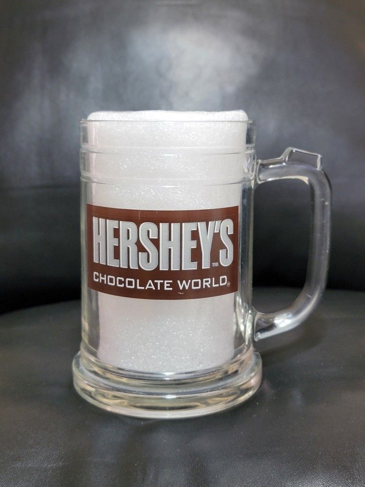 Hershey's Chocolate World Heavyweight Clear Glass Mug Tankard Beer Stein 16 oz.