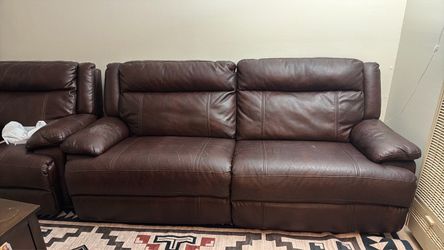 Dark Brown Leather Reclining Sofa