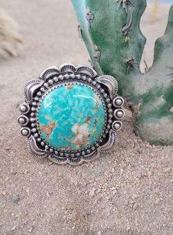 Old Pawn Native  American  Turquoise  Silver  Ring  Signed By J Cowboy 