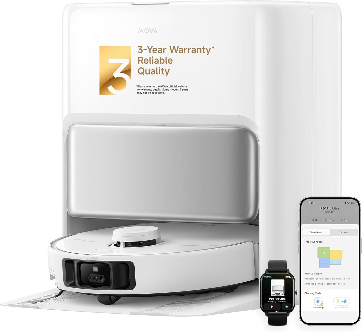 Mova P50 Pro Ultra Robot Vacuum and Mop, 19,000Pa Suction with Anti-Tangle Brush