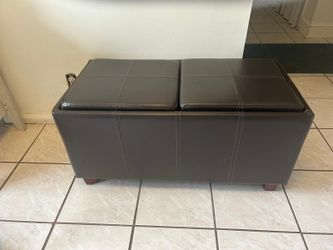 Faux Leather Storage Ottoman with Dual Trays 36x18 inches and height 18 inches