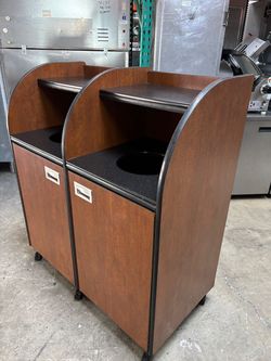 2 Door Double Trash Can 41" Waste Cabinet Heavy Duty Steel Frame On Wheels #4719
