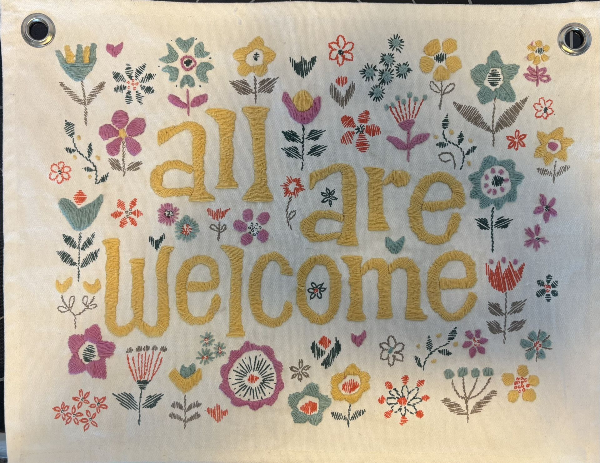 All Are Welcome Hand Embroidered Wall Art