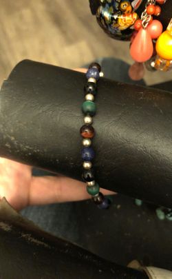 Multi stone and silver bead bracelet