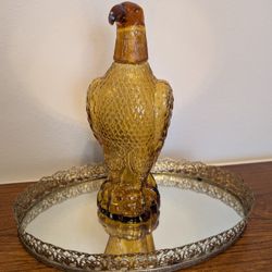 Vintage Amber Glass Eagle Decanter With Shotglass Top