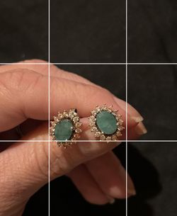 2.30ctw Oval Emerald With 1.15ctw Round White Zircon Sterling Silver Stud Earrings 