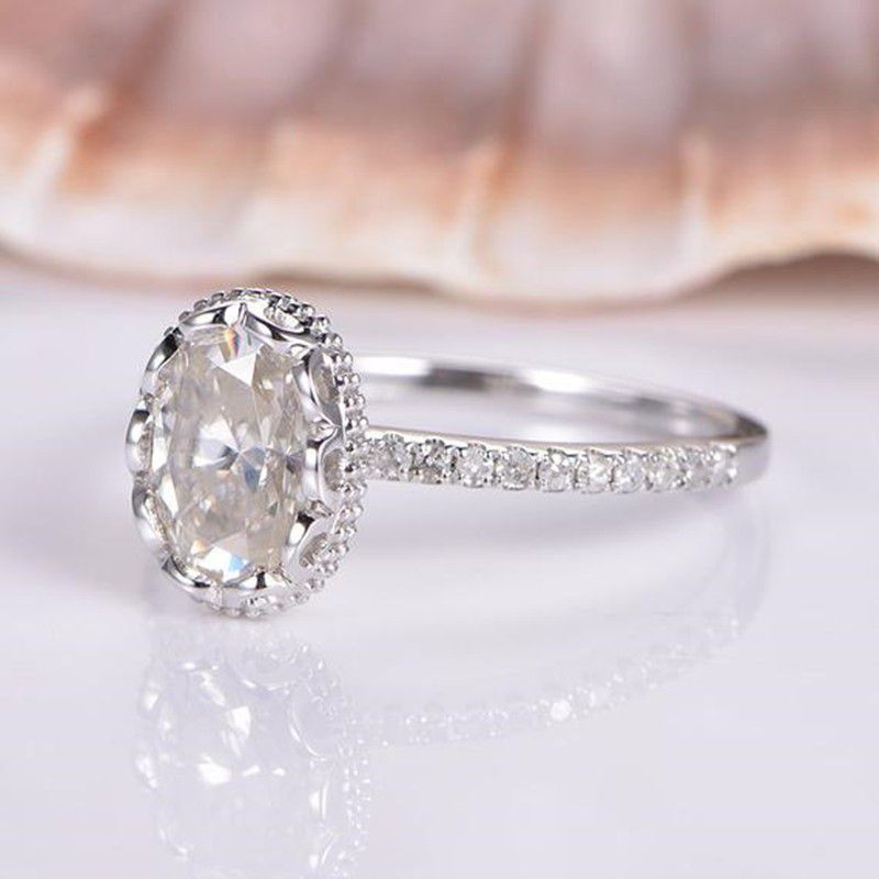 "Wedding/Engagement Oval Flower Dainty Gemstone Silver Ring for Women, VIP431
  
  