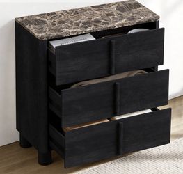 Set of 2 3-Drawer Black Wood Dressers with Faux Marble Tops