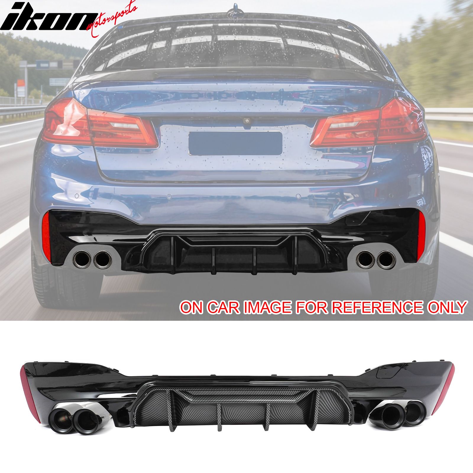 Fits 2017-2020 BMW G30 Rear Diffuser M5 M-Perfermance Style + Black Quad Exhaust
