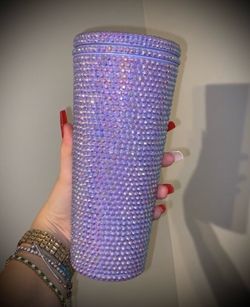 Lavender purple rhinestone tumbler