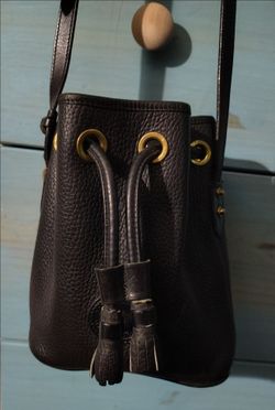 Vintage Dooney & Bourke All-Weather Leather Mini Drawstring Bucket Bag BLACK - Made in USA