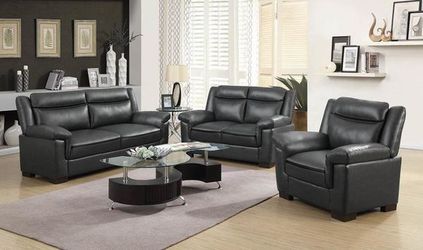2PC LIVING ROOM SET: SOFA+LOVESEAT--grey LEATHERETTE
