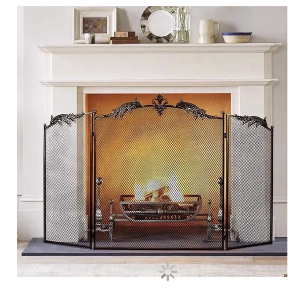 3 Panel Fireplace Screen, 47 X 31.5 Inch Large Wrought Iron Mesh Fireguards, Foldable Free Standing Protector Fireplace Cover, for Living Room Home De