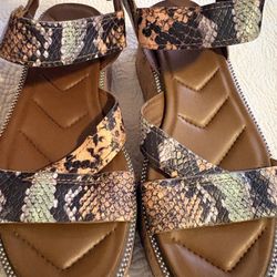 Franco Sarto Snakeskin Platform Sandals with Stud Trim -- Size 7.5