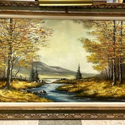 Sneider Vintage Golden Autumn Serenity Landscape Oil Painting /Large Framed Art  56.5’’ W x 33’’ H