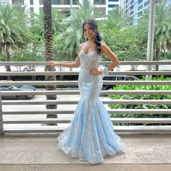 Sherri Hill Light Blue Strapless Gown/Dress