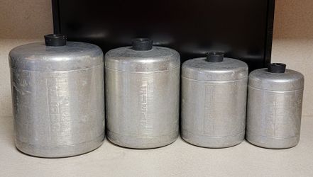Vintage Mid-Century Aluminum Kitchen Canister Set (Flour, Sugar, Coffee, Tea)