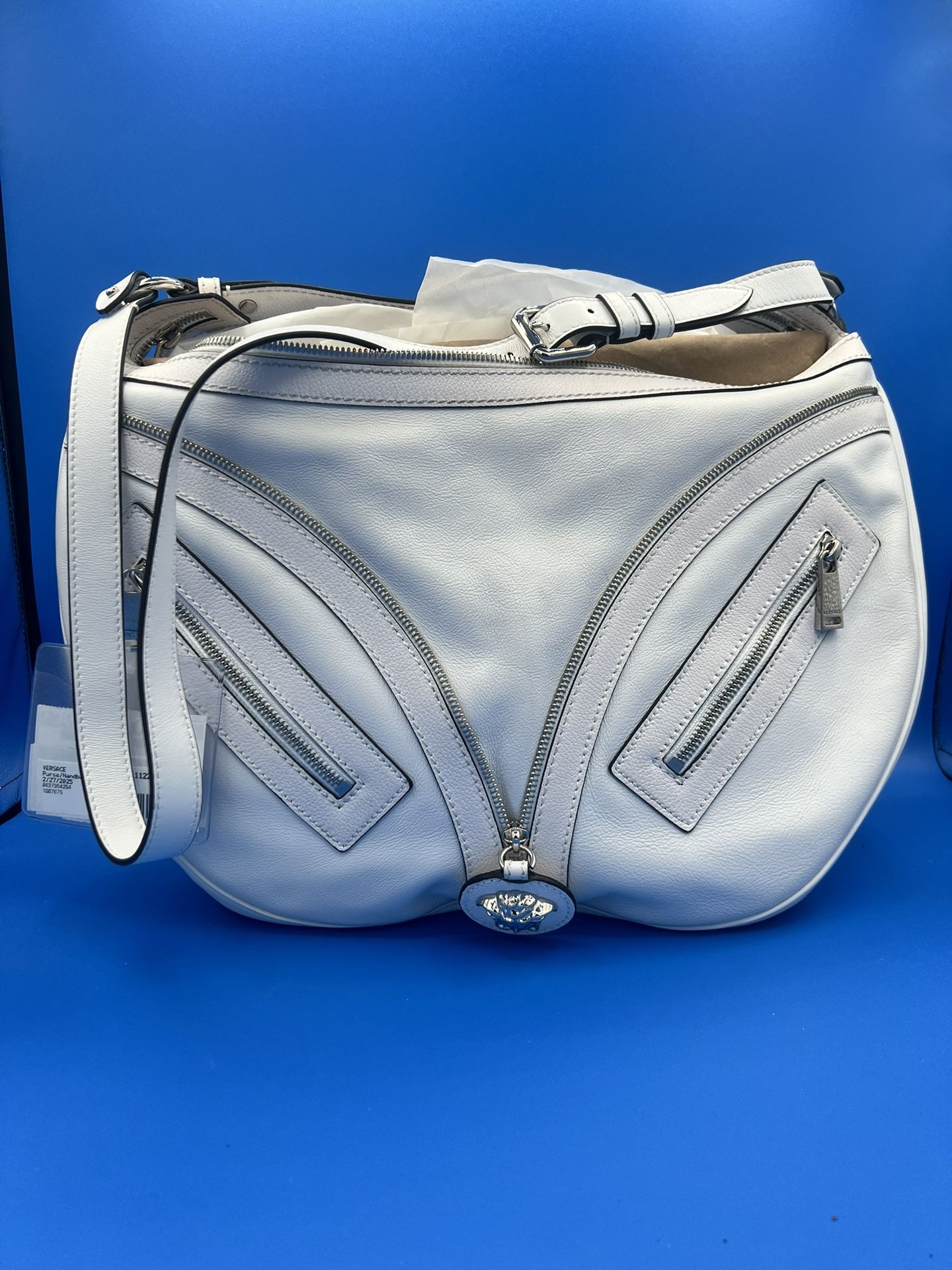Versace Calfskin Medium Repeat Zipper Hobo Bag