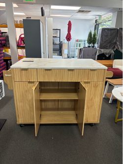 New Wooden Farmhouse Kitchen Island w/ Drop Leaf Countertop & Wheels Portable Rolling Island