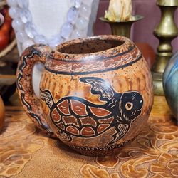 Costa Rican Hangcrafted Signed Turtle Stonewear Mug