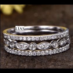New 18k White Gold Wedding Ring Set 