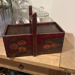 Vintage Chinese Wood Box with Handle