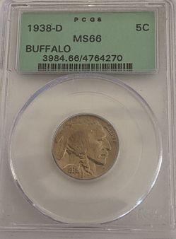 1938-D BUFFALO NICKEL MS-66 PCGS CERTIFIED