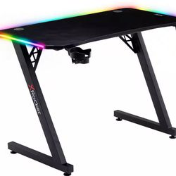 X Rocker – Cobra Gaming Desk with RGB Lighting – Black