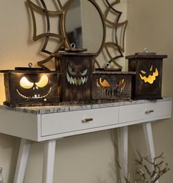 Handcrafted Halloween Carved Wood Box W/ Flickering Tea Candle. P/U By ASHLAN & TEMPERANCE IN CLOVIS