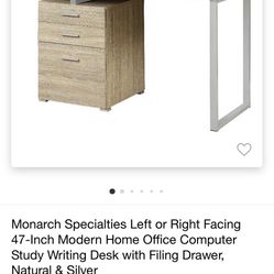 GREY Oak Computer Desk With File Cabinet 