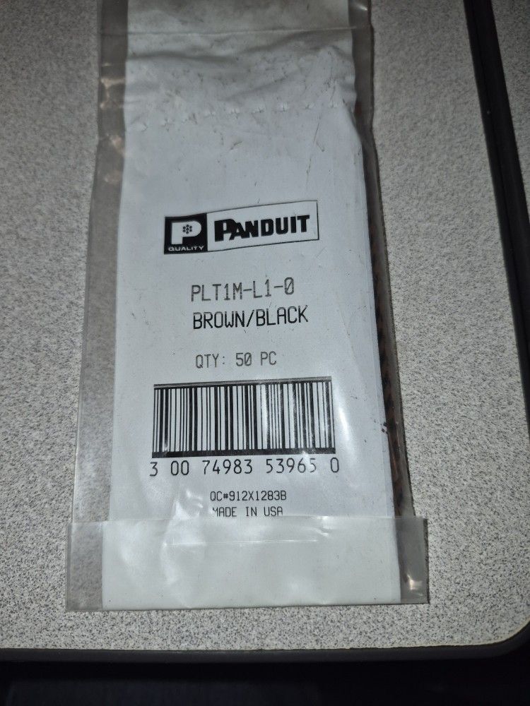 (2) Panduit- PLT1M-L1-0; Cable Tie; 4" Length, 7/8" Max. Bundle Dia., Black Stripe/Brown, Nylon 6/6, 18lb Strength, 50 Pcs.