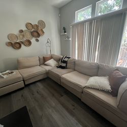 Beige 120” Wide Modular Sectional Couch With Ottoman