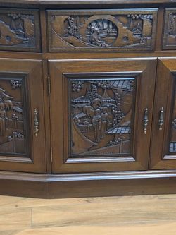 Hand-Carved Wood  Cabinet