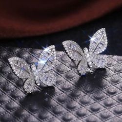 Silver CZ Butterfly Earrings 