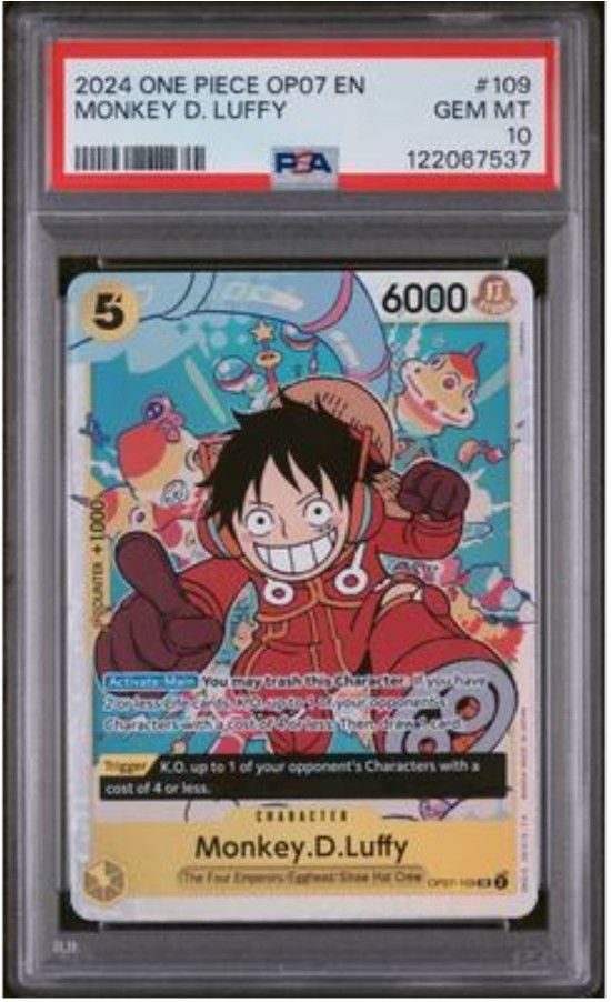 One Piece Op07-500 Years In The Future 109 Monkey D. Luffy
PSA 10 Card