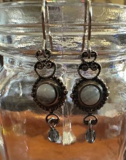 Antique-Style Drop Earrings with Stone Cabochon