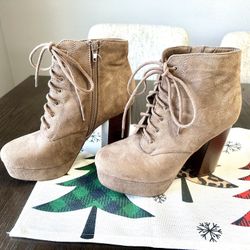 BROWN SUADE HEELED BOOTS BRAND NEW