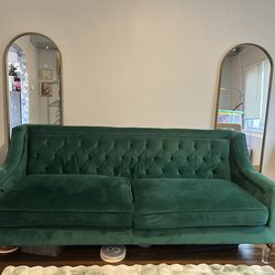 Gorgeous velvet emerald green couch