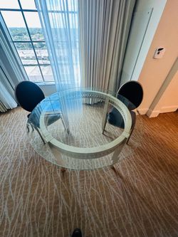 Round Glass Top Dining Table with Chrome Base