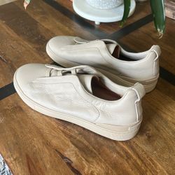 Zegna Beige Deerskin Triple Stitch Sneakers