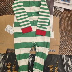Baby Christmas footie pj's white green stripes 3-6 6-9 months