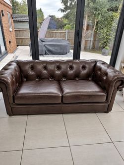 Classic Tufted Chesterfield Brown Leather Sofa