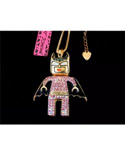 Betsey Johnson Pink Batman Necklace (Head Moves) (Big Pendant)