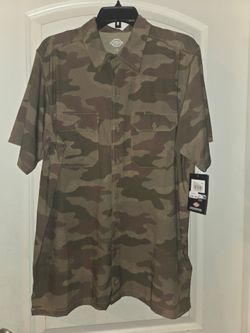 Dickies Men's sz Large Camo Print Short Sleeve Button-Down Performance Work Shirt